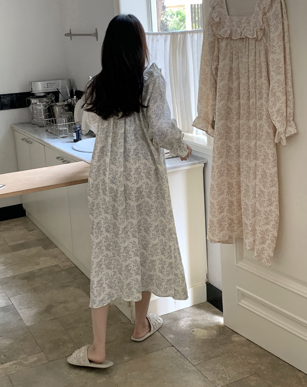 Floral Square Neck Ruffle Nightgown
