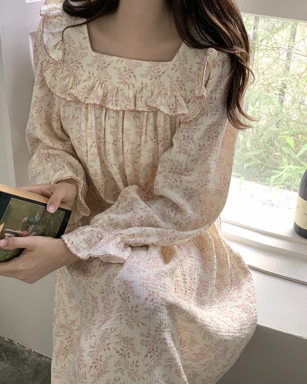 Floral Square Neck Ruffle Nightgown