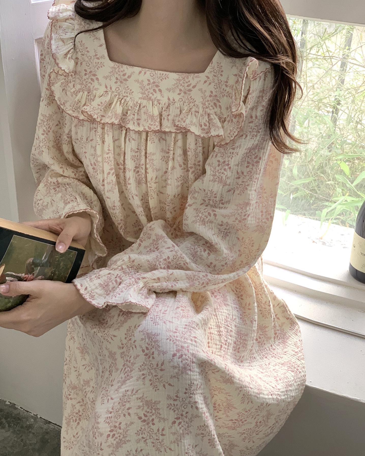 Floral Square Neck Ruffle Nightgown