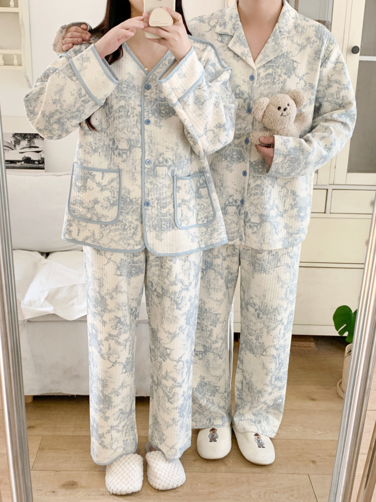 Quilted Toile Print Couple Pajama Set