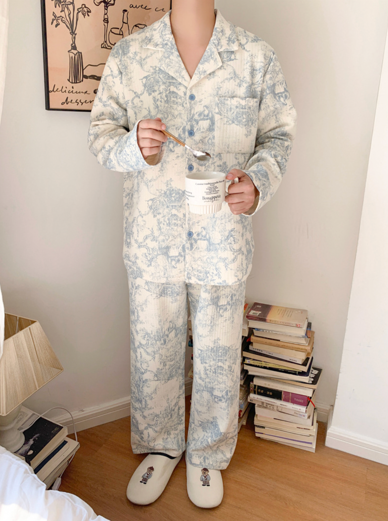 Quilted Toile Print Couple Pajama Set