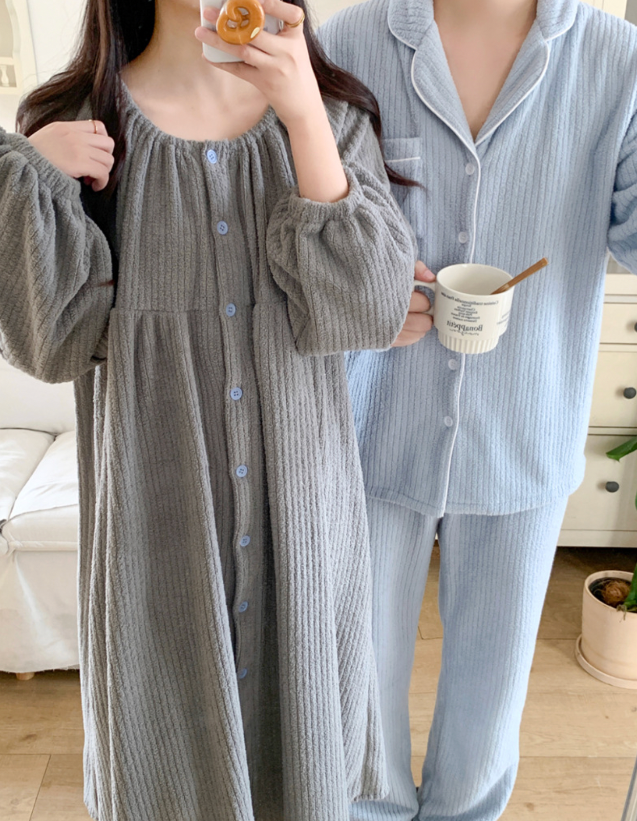 Soft Fleece Couple Pajama Set & Nightgown