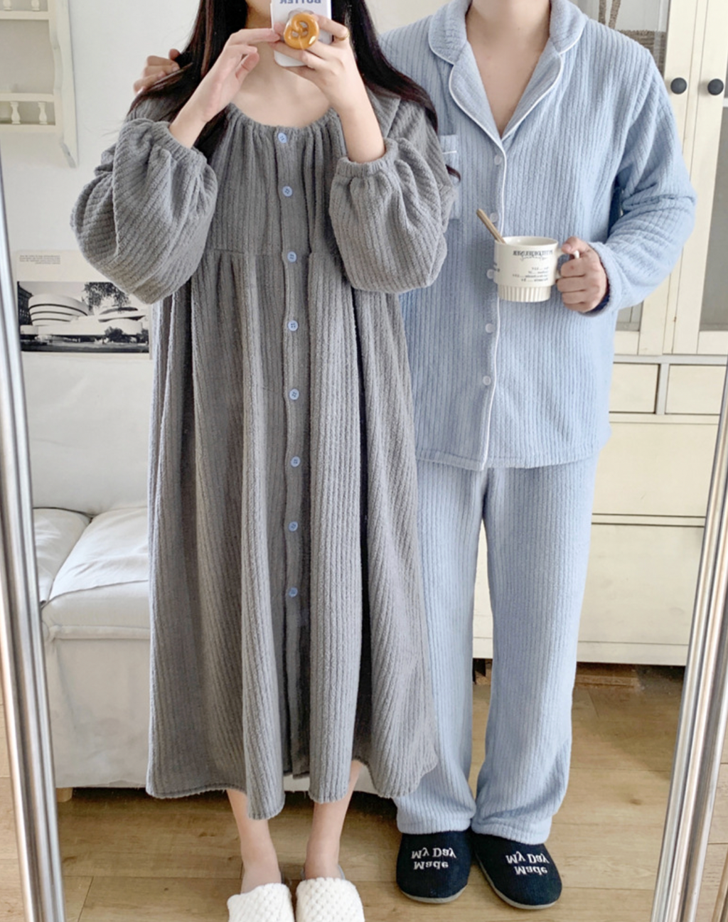 Soft Fleece Couple Pajama Set & Nightgown